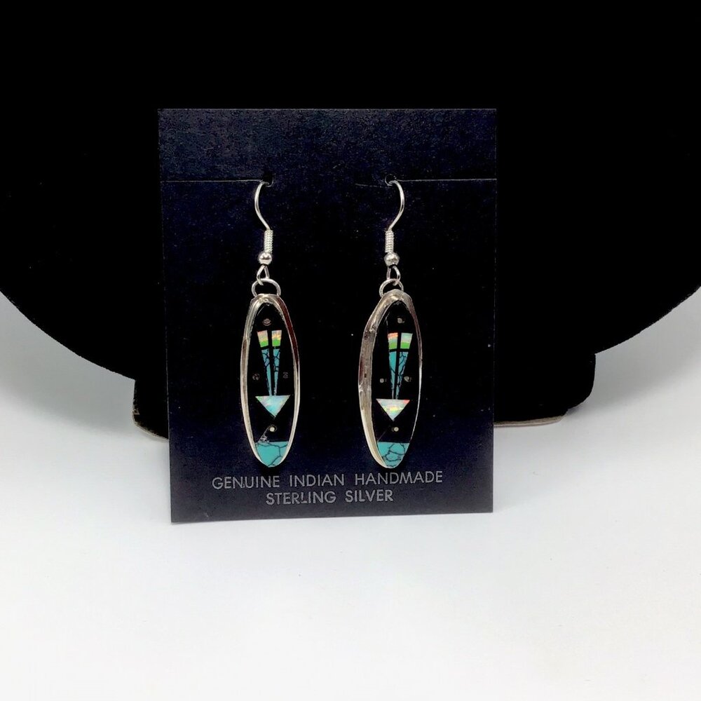 Sterling Silver Native American Multi Stone Inlay Earrings 2” - Picture 9 of 11